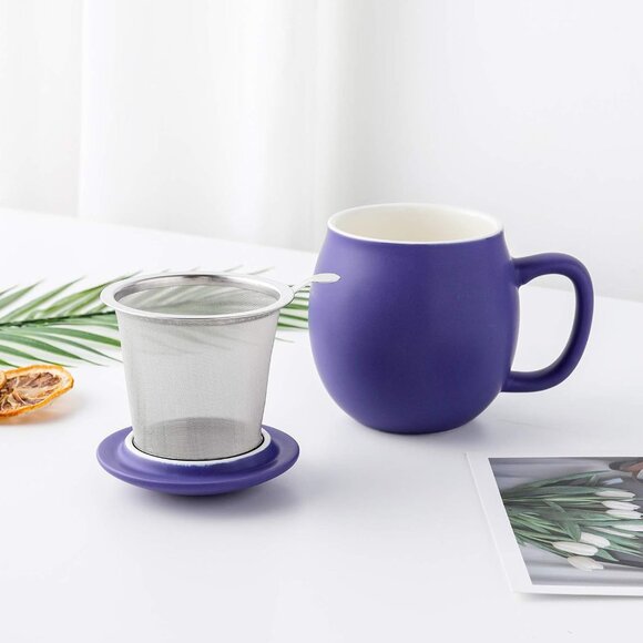 Ceramic Teacup with Infuser and Lid, Mug with Lid for Steeping(Any Color) - Picture 10 of 13